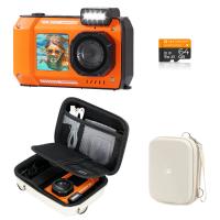 33ft/10m Waterproof Camera 4K 48MP HD Photos & Videos with Dual-Screen for Snorkeling, Surfing, Swimming, Waterproof Camera for Kids, Adults, includes EVA Storage Case, Orange