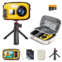 Waterproof Digital Camera for Kids 5m Underwater 48MP, for Snorkeling Swimming, Includes EVA Storage Case & Tripod Kentfaith