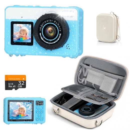 Underwater Camera for Kids 4K 48MP, 3M Waterproof, Dual Screen, for Snorkeling Swimming, Includes EVA Storage Case, Kentfaith