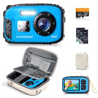 Underwater Camera for Kids 4K 48MP, 10FT/3M Waterproof, Dual Screen, for Snorkeling Swimming Kentfaith