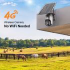 Sistema di telecamere di sicurezza solare 4G Telecamera solare CCTV LTE wireless Rilevamento del movimento PIR Audio bidirezionale Batteria integrata 10400 mAh Visione notturna a infrarossi 2K 20 m/65,6