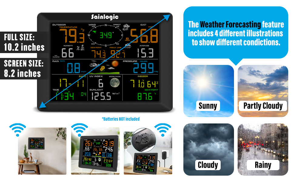 Stazione meteo WiFi, Stazione meteo senza fili da 10,2 pollici di grande  display, Stazioni meteo