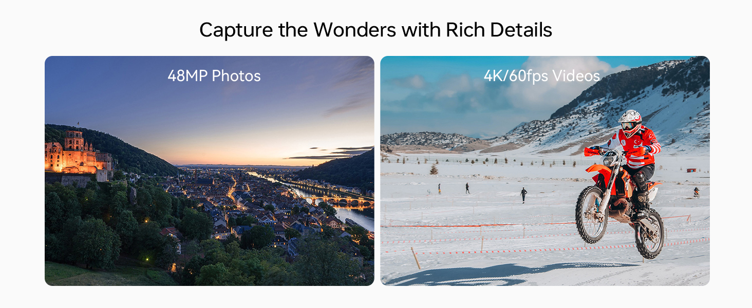 Занимайте потрясающие фотографии 48MP и видео 4K 60PFS
